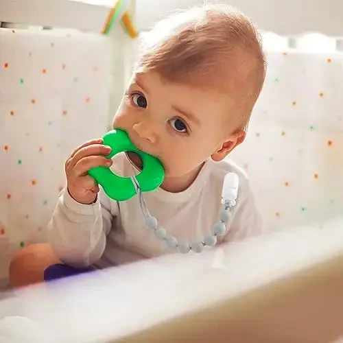 4-Pack Silicone Pacifier Clips for Baby Boys and Girls - with One-Piece Beads, Flexible and Rust-Free Holders for Teething Relief and Baby Essentials - Safe for Newborns (Grey) - 6