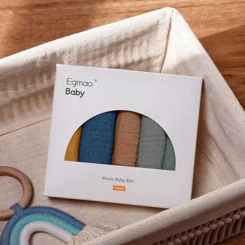 Muslin Bibs for Baby Boys Girls,Organic Muslin Baby Bib for Drooling and Teething,Soft Bandana Drool Bibs 5 Pack - 5