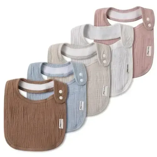 Muslin Bibs for Baby Boys Girls,Organic Muslin Baby Bib for Drooling and Teething,Soft Bandana Drool Bibs 5 Pack 