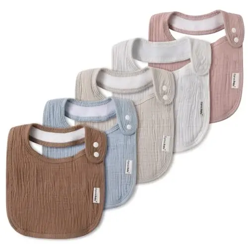 Muslin Bibs for Baby Boys Girls,Organic Muslin Baby Bib for Drooling and Teething,Soft Bandana Drool Bibs 5 Pack 