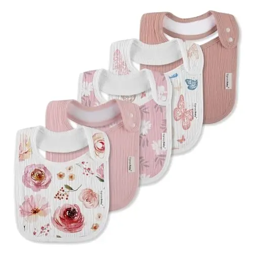 Muslin Bibs for Baby Boys Girls,Organic Muslin Baby Bib for Drooling and Teething,Soft Bandana Drool Bibs 5 Pack - 1