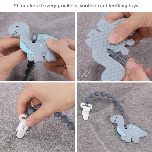 6-Pack Silicone Pacifier Clips for Baby Boys and Girls - One-Piece Beads, Rust-Free Holders, Teething Relief, Baby Necessities, Newborn Safe Baby Essentials - 7