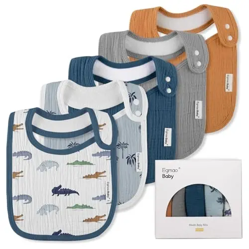 Muslin Bibs for Baby Boys Girls,Organic Muslin Baby Bib for Drooling and Teething,Soft Bandana Drool Bibs 5 Pack - 1