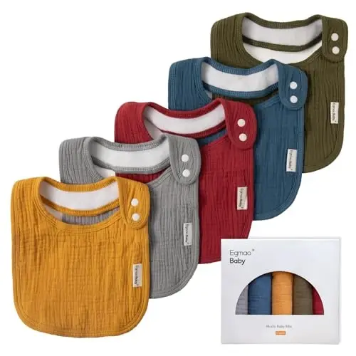 Muslin Bibs for Baby Boys Girls,Organic Muslin Baby Bib for Drooling and Teething,Soft Bandana Drool Bibs 5 Pack - 5