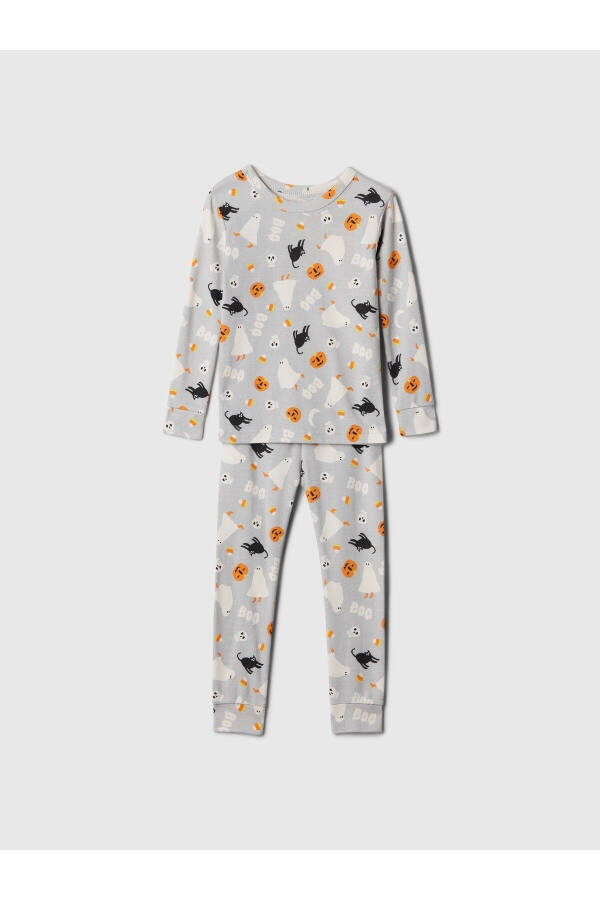 Bebek Gri %100 Organik Pamuk Halloween Desenli Pijama Takımı - 5