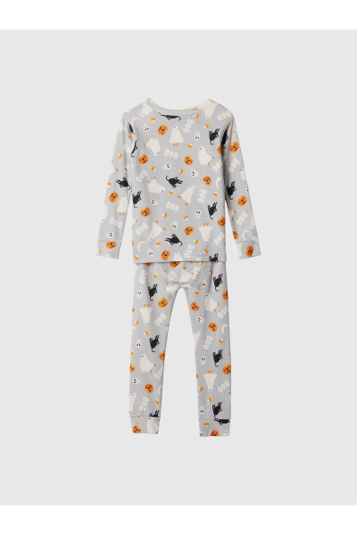 Bebek Gri %100 Organik Pamuk Halloween Desenli Pijama Takımı - 4