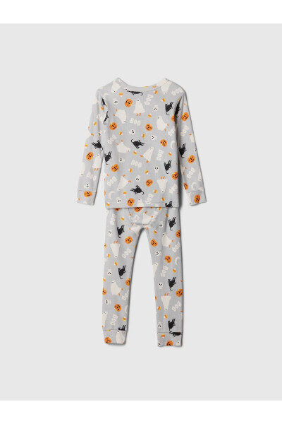 Bebek Gri %100 Organik Pamuk Halloween Desenli Pijama Takımı - 3