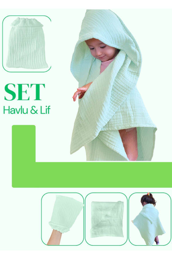 Bebek Havlu ve Kese Seti - %100 Organik Muslin Banyo Kese ve Havlu Seti - 1