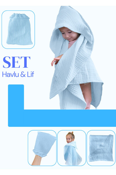 Bebek Havlu ve Kese Seti - %100 Organik Muslin Banyo Kese ve Havlu Seti - 1