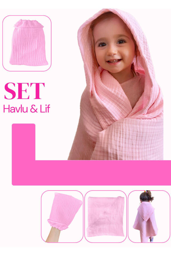 Bebek Havlu ve Kese Seti - %100 Organik Muslin Banyo Kese ve Havlu Seti - 1