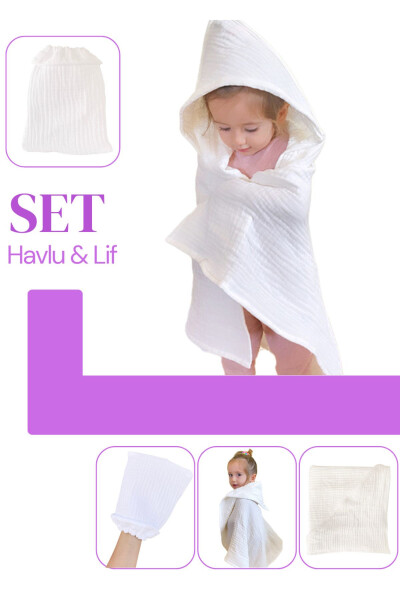 Bebek Havlu ve Kese Seti - %100 Organik Muslin Banyo Kese ve Havlu Seti - 1