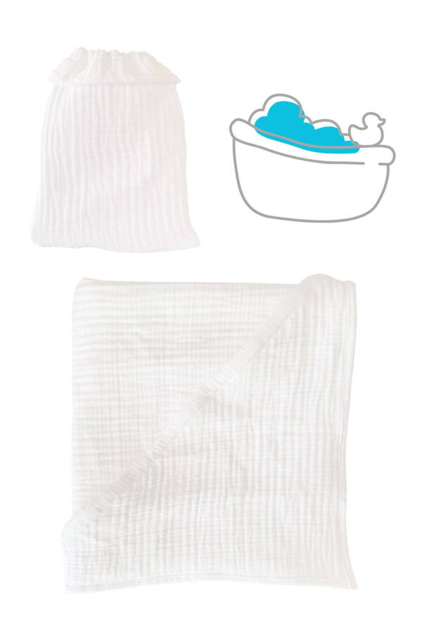 Bebek Havlu ve Kese Seti - %100 Organik Muslin Banyo Kese ve Havlu Seti - 2