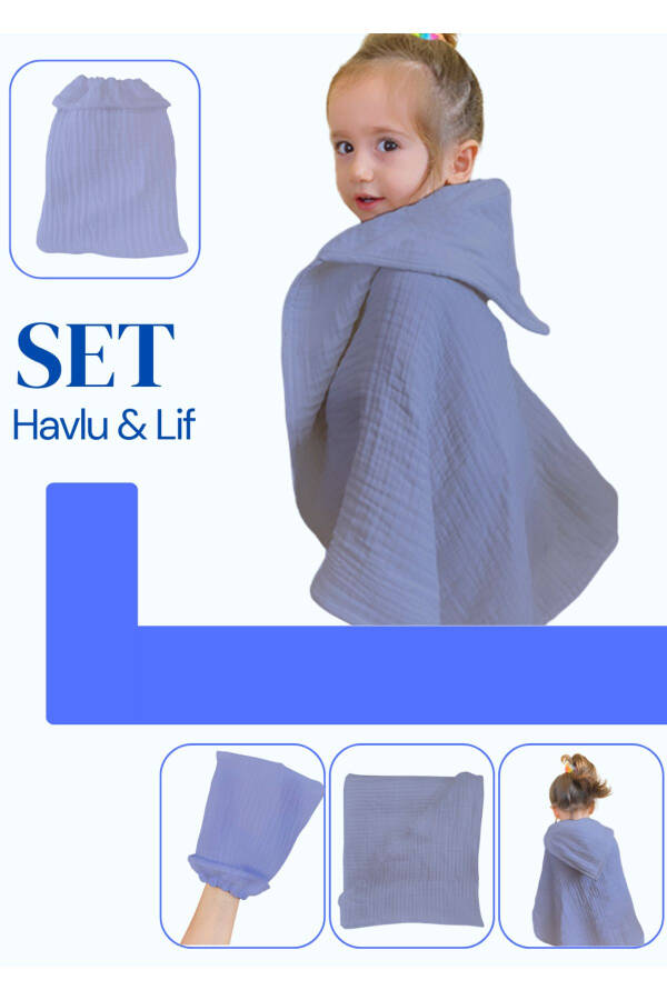 Bebek Havlu ve Kese Seti - %100 Organik Muslin Banyo Kese ve Havlu Seti - 1