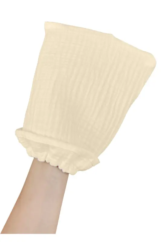 Bebek Havlu ve Kese Seti - %100 Organik Muslin Banyo Kese ve Havlu Seti - bej - 8