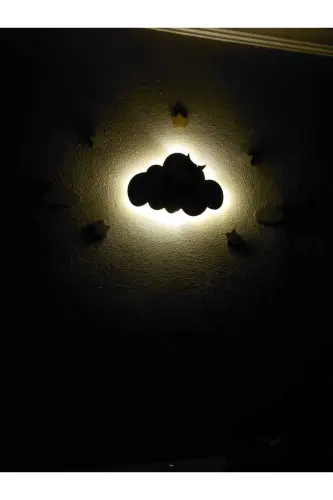 Bebek Hediyelik Ahşap Isimli Bulut Gece Lambası Ledli Aydınlatma Yenidoğan Hediyelik-Gri - 7