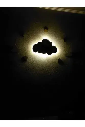 Bebek Hediyelik Ahşap Isimli Bulut Gece Lambası Ledli Aydınlatma Yenidoğan Hediyelik-Sarı İpli - 6