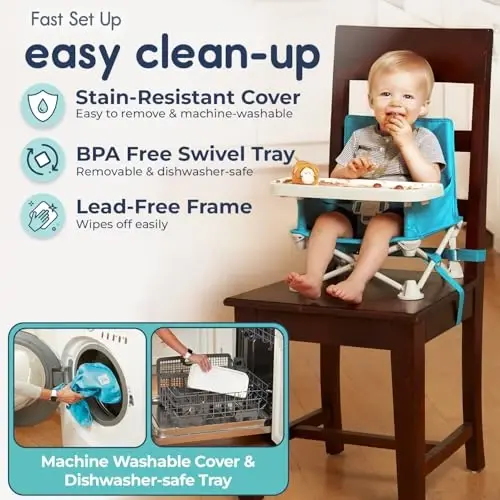 Hiccapop OmniBoost Travel Booster Seat with Tray for Baby | Folding Portable Seat for Dining Table, Camping, Beach, Grandma’s | Tip-Free Design Straps to Kitchen Chairs - 2