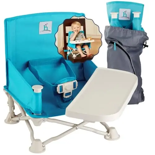 Hiccapop OmniBoost Travel Booster Seat with Tray for Baby | Folding Portable Seat for Dining Table, Camping, Beach, Grandma’s | Tip-Free Design Straps to Kitchen Chairs - 3