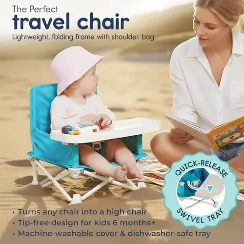 Hiccapop OmniBoost Travel Booster Seat with Tray for Baby | Folding Portable Seat for Dining Table, Camping, Beach, Grandma’s | Tip-Free Design Straps to Kitchen Chairs - 4