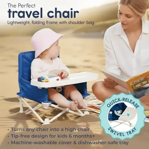 Hiccapop OmniBoost Travel Booster Seat with Tray for Baby | Folding Portable Baby Booster Seat for Dining Table, Camping, Beach, Grandma’s | Tip-Free Design Straps to Kitchen Chairs - Booster Chair - 4