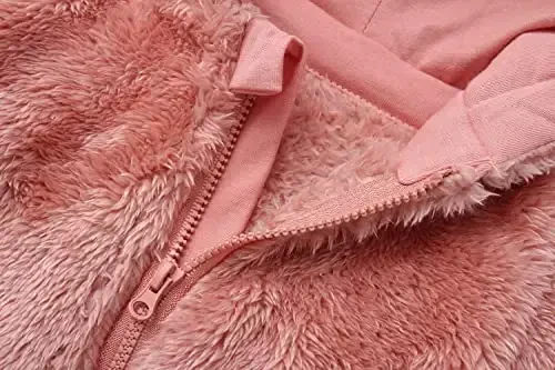 Baby Fluffy Jumpsuit Hooded Fleece Rompers Long Sleeve Zipper Onesie Outwear - 3