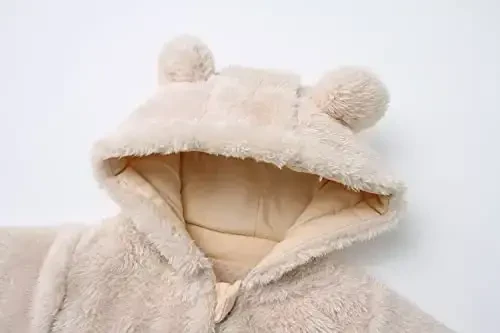 Baby Fluffy Jumpsuit Hooded Fleece Rompers Long Sleeve Zipper Onesie Outwear - BABY (1)