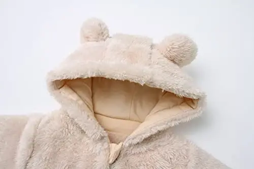Baby Fluffy Jumpsuit Hooded Fleece Rompers Long Sleeve Zipper Onesie Outwear - 2