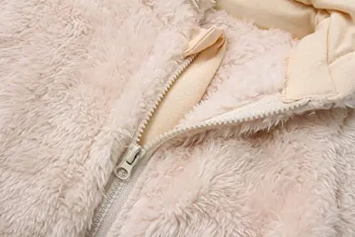 Baby Fluffy Jumpsuit Hooded Fleece Rompers Long Sleeve Zipper Onesie Outwear - 3