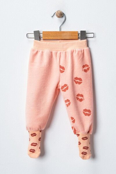 Bebek Kadife Dudaklı Çoraplı Pantolon-somon 