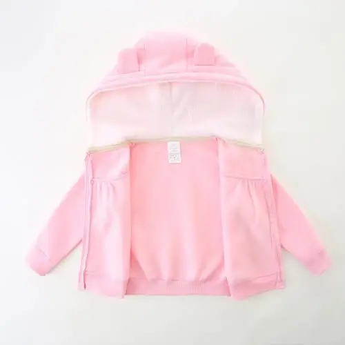 Baby Hoodie Sherpa Lined Zip up Light Fleece Jacket Solid Bear Coat Fall Winter 3-24 M - 2