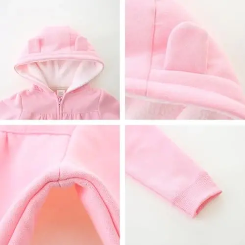 Baby Hoodie Sherpa Lined Zip up Light Fleece Jacket Solid Bear Coat Fall Winter 3-24 M - 3