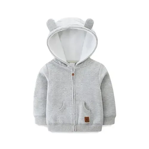 Baby Hoodie Sherpa Lined Zip up Light Fleece Jacket Solid Bear Coat Fall Winter 3-24 M 