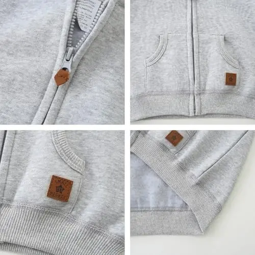 Baby Hoodie Sherpa Lined Zip up Light Fleece Jacket Solid Bear Coat Fall Winter 3-24 M - 4