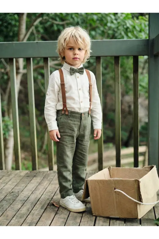 Bebek Keten 4 Parça Salopet Seti-HAKİ - 1