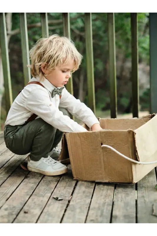 Bebek Keten 4 Parça Salopet Seti-HAKİ - 2