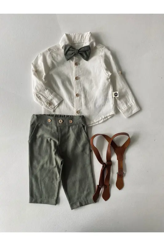 Bebek Keten 4 Parça Salopet Seti-HAKİ - 4
