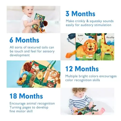 hahaland Baby Books 0-6 Months,Infant Tummy Time Toy Sensory Toys 6 to 12 Months Touch Feel Book Travel Toy Gifts for Boy Girl 0-3 Month Baby Shower Birthday Easter Basket Stuffers (Single) - 3