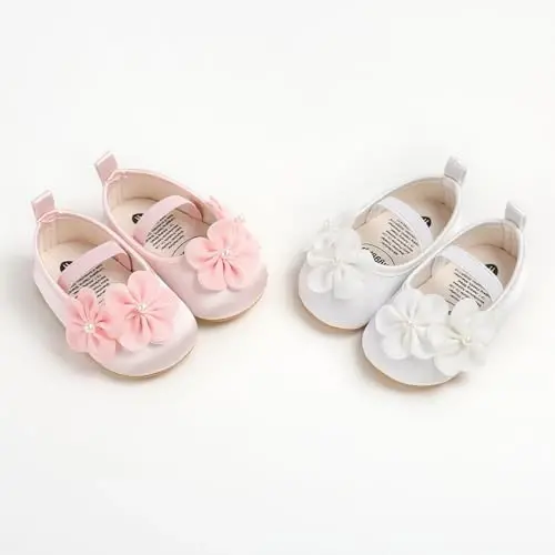 Baby Girls Mary Jane Flats Shoes with Non-Slip Soft Sole Toddler First Walkers Newborn Princess Dress Shoes - BABY (1)