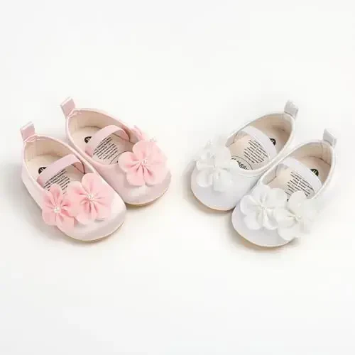 Baby Girls Mary Jane Flats Shoes with Non-Slip Soft Sole Toddler First Walkers Newborn Princess Dress Shoes - 2