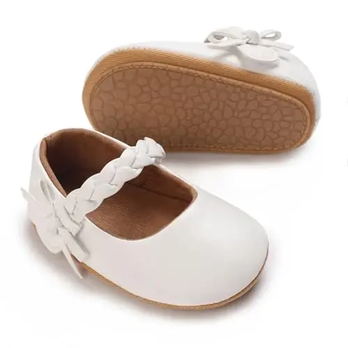 Baby Girls Mary Jane Flats Shoes with Non-Slip Soft Sole Toddler First Walkers Newborn Princess Dress Shoes 