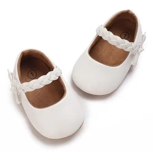 Baby Girls Mary Jane Flats Shoes with Non-Slip Soft Sole Toddler First Walkers Newborn Princess Dress Shoes - 5