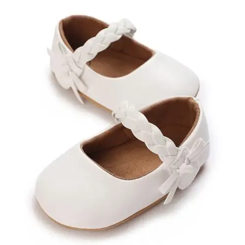Baby Girls Mary Jane Flats Shoes with Non-Slip Soft Sole Toddler First Walkers Newborn Princess Dress Shoes - 6