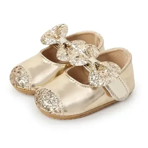 Baby Girls Mary Jane Flats Shoes with Non-Slip Soft Sole Toddler First Walkers Newborn Princess Dress Shoes - 4