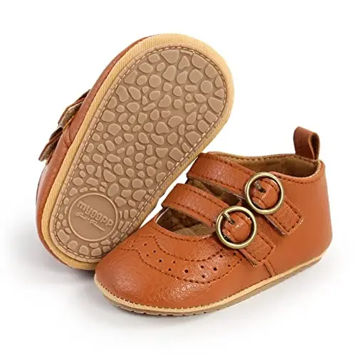 Baby Girls Mary Jane Flats Shoes with Non-Slip Soft Sole Toddler First Walkers Newborn Princess Dress Shoes - 4