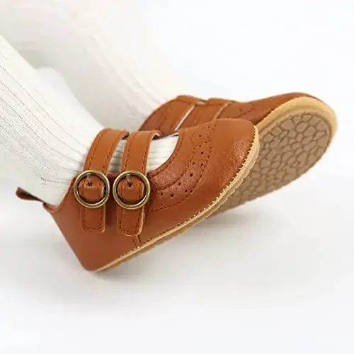 Baby Girls Mary Jane Flats Shoes with Non-Slip Soft Sole Toddler First Walkers Newborn Princess Dress Shoes - 3