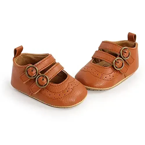 Baby Girls Mary Jane Flats Shoes with Non-Slip Soft Sole Toddler First Walkers Newborn Princess Dress Shoes - 5