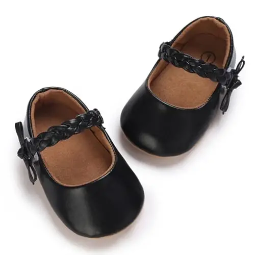 Baby Girls Mary Jane Flats Shoes with Non-Slip Soft Sole Toddler First Walkers Newborn Princess Dress Shoes - 6