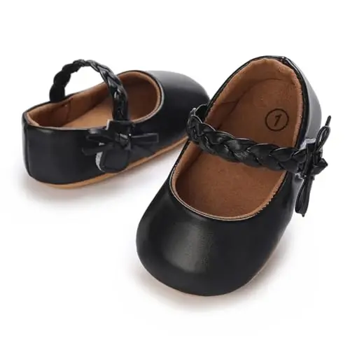 Baby Girls Mary Jane Flats Shoes with Non-Slip Soft Sole Toddler First Walkers Newborn Princess Dress Shoes - 5