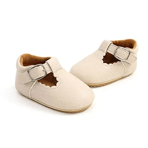 Baby Girls Mary Jane Flats Shoes with Non-Slip Soft Sole Toddler First Walkers Newborn Princess Dress Shoes - 4