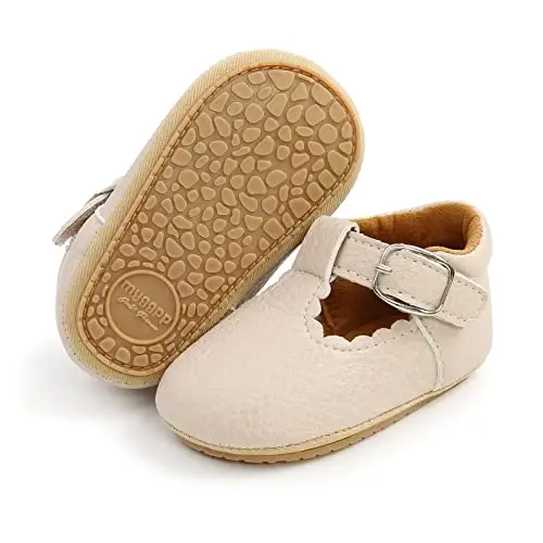 Baby Girls Mary Jane Flats Shoes with Non-Slip Soft Sole Toddler First Walkers Newborn Princess Dress Shoes - BABY